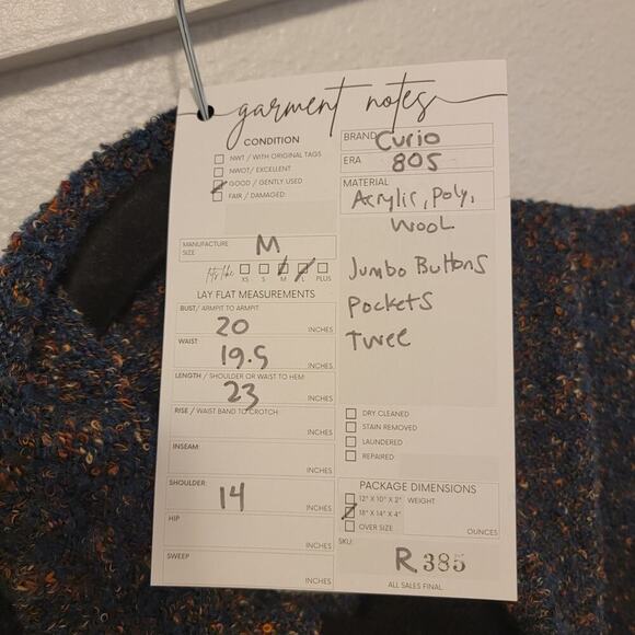 Curio Blue Cardigan Sweater 80s Twee Buttons Pockets Size Medium - Picture 11 of 12